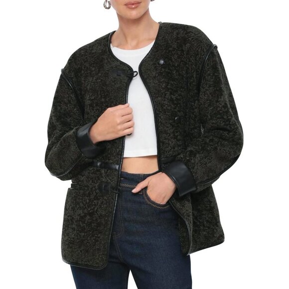 New 7FAM Teddy Faux Fur Toggle Coat Olive Green Large $199 - Picture 2 of 9